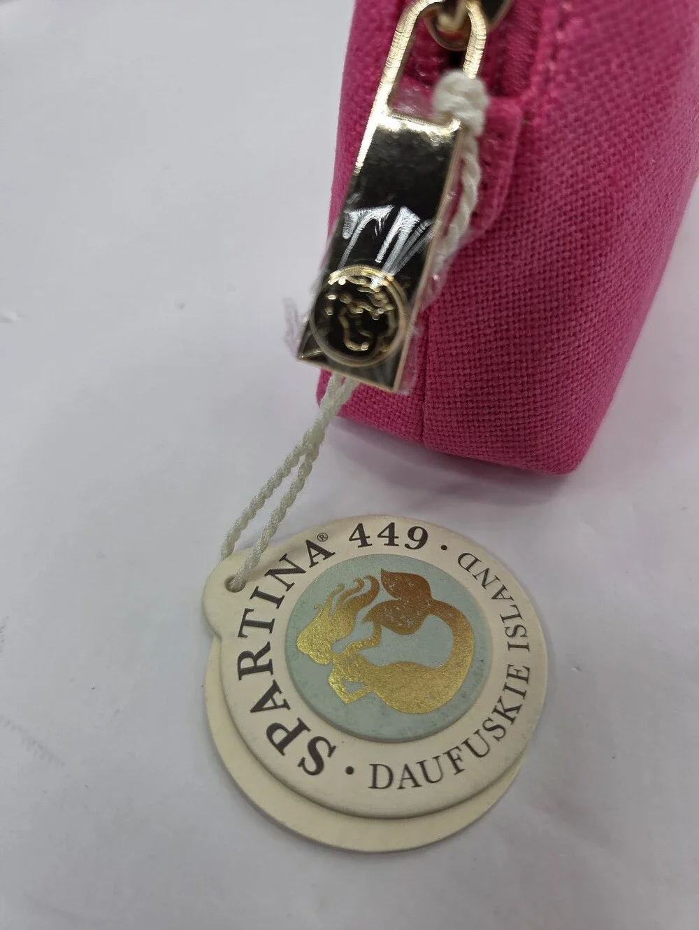 Spartina 449 Small Pink Cosmetic Case Gold Metallic Embroidered Flamingo  NEW